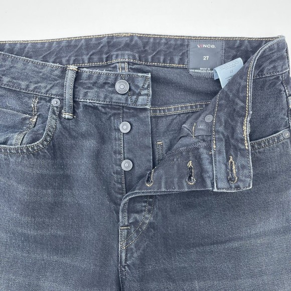 Vince Women's Black Denim Jeans Sz 27 High Waist Button Fly Cropped Ankke Jeans - Picture 7 of 10
